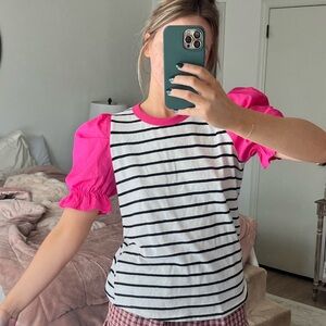 Vibrant Pink Sleeve Striped Women's Top